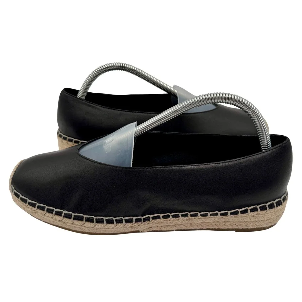Eileen Fisher Espadrille Flats Leather Slip On Minimalist Women 9.5 Black Office